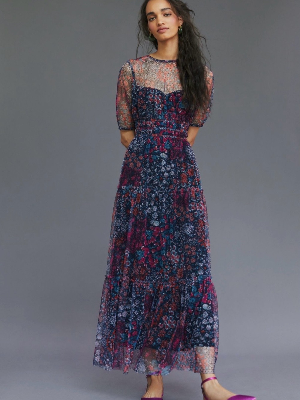 Maeve Ruched Floral Maxi Dress